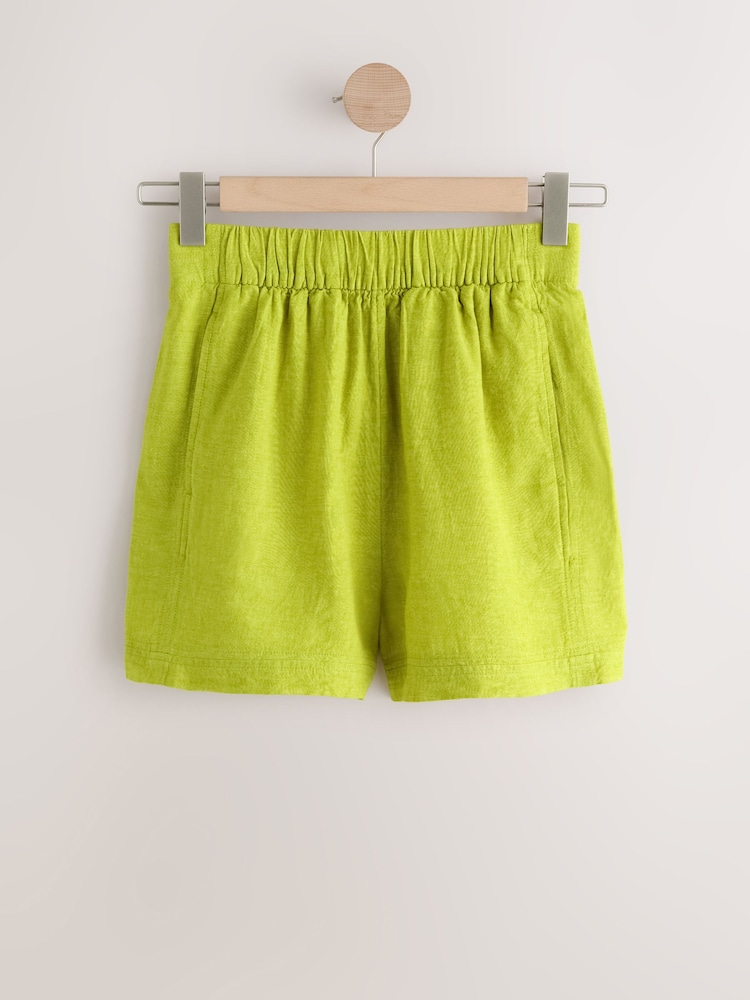 Lime Green Linen Blend Shorts - Image 1 of 3
