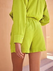 Lime Green Linen Blend Shorts - Image 4 of 7