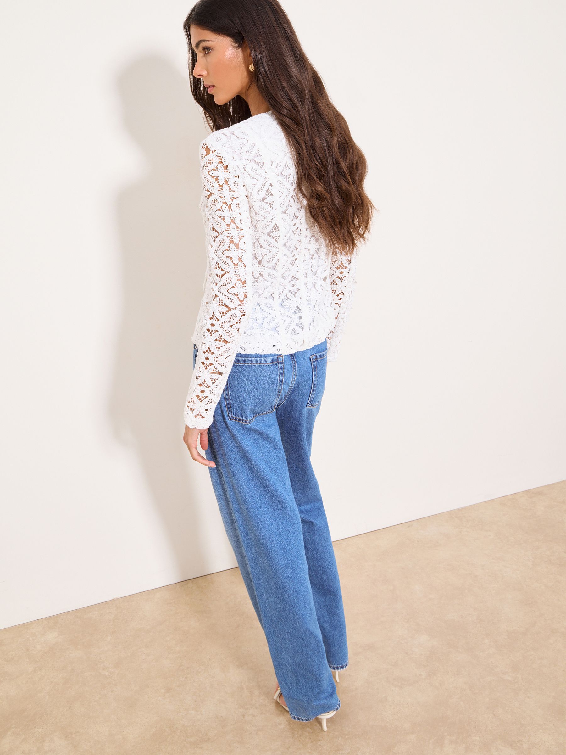 Buy Lipsy White Crochet Lace Collarless Jacket from the Next UK