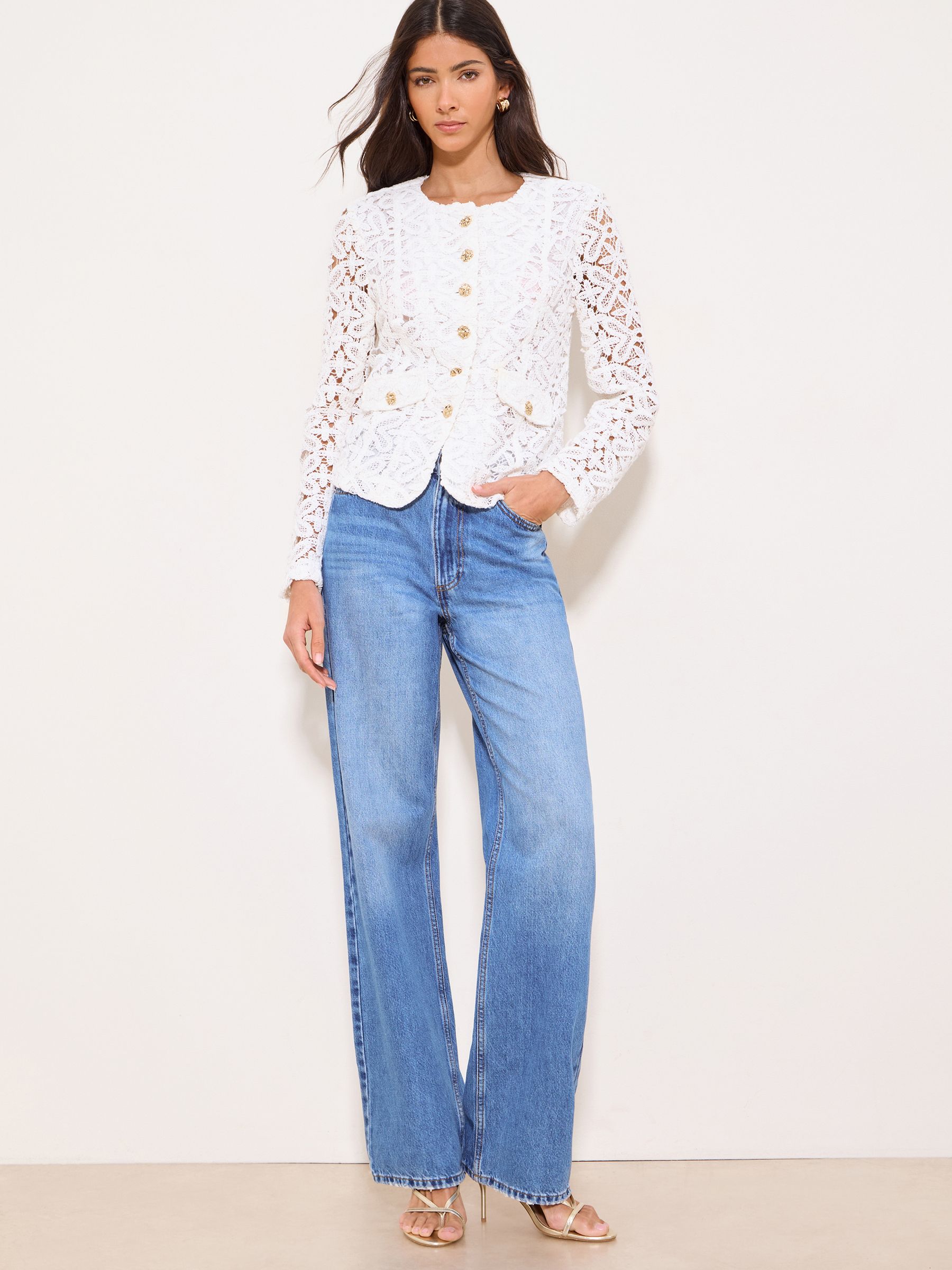 Buy Lipsy White Crochet Lace Collarless Jacket from the Next UK