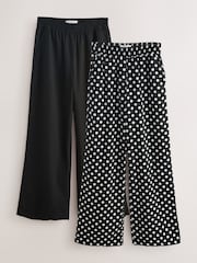 Black/Spot Stretch Linen Blend Wide Trousers 2 Pack - Image 1 of 9