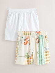 White/Tomato Print Stretch Linen Blend Shorts 2 Pack - Image 1 of 9