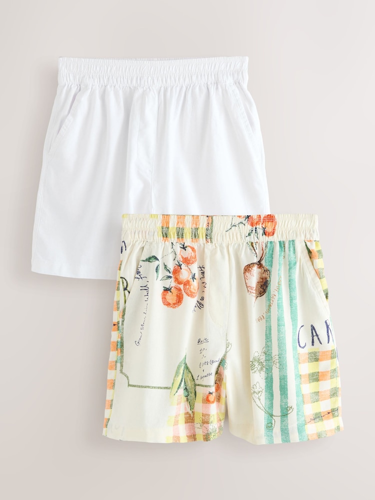 White/Tomato Print Stretch Linen Blend Shorts 2 Pack - Image 1 of 9
