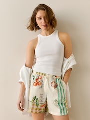 White/Tomato Print Stretch Linen Blend Shorts 2 Pack - Image 6 of 9