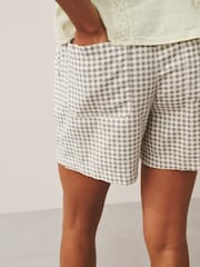 أسود/أخضر تصميم مربعات - حزمة من 2 شورت مزيج كتان قابل للتمدد - صورة 5 من 9