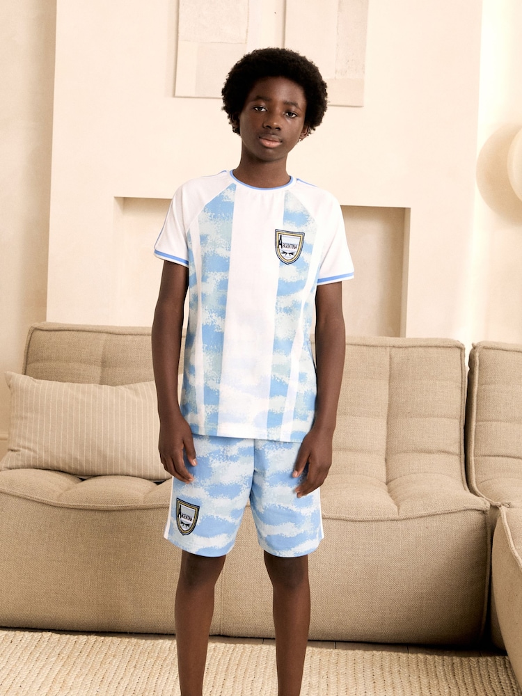 Blue/White Argentina - Single Short Football Pyjamas (4-14yrs) - Imagen 1 de 8 Blue/White Argentina - Single Short Football Pyjamas (4-14yrs) - Imagen 1 de 8