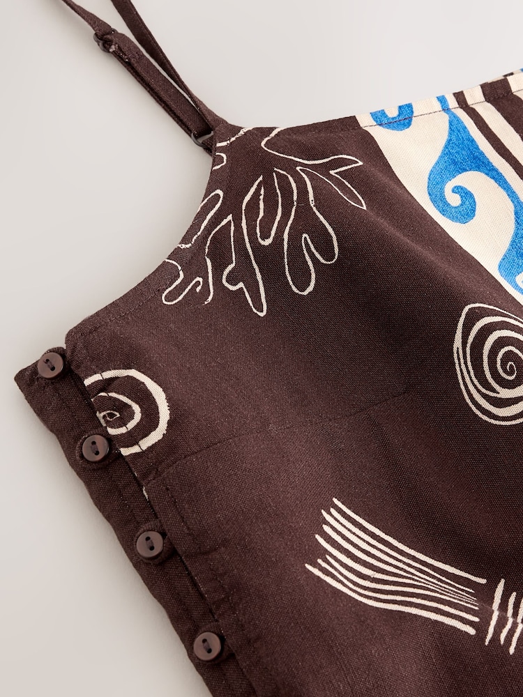 Brown/Blue Print Long Line Cami Top with Linen - Image 3 of 3