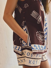 Brown/Blue Border Print - Langes Träger-Top mit Leinen - Bild 4 von 7