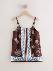 Brown/Blue Border Print - Langes Träger-Top mit Leinen - Bild 5 von 7