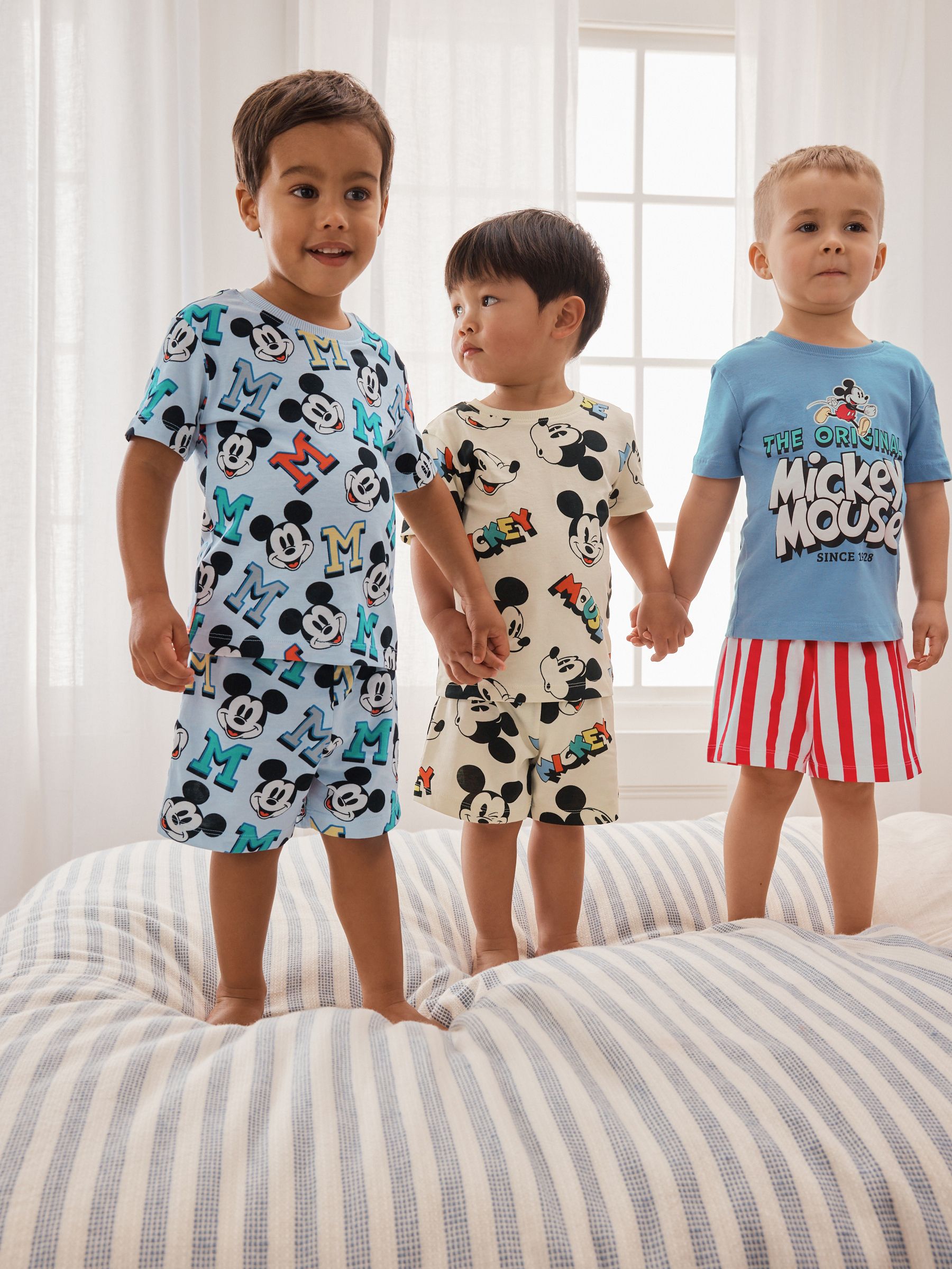 Miki Buy Red/Blue/Cream Mickey Mouse Short Pyjamas 3 Pack (9mths-9yrs