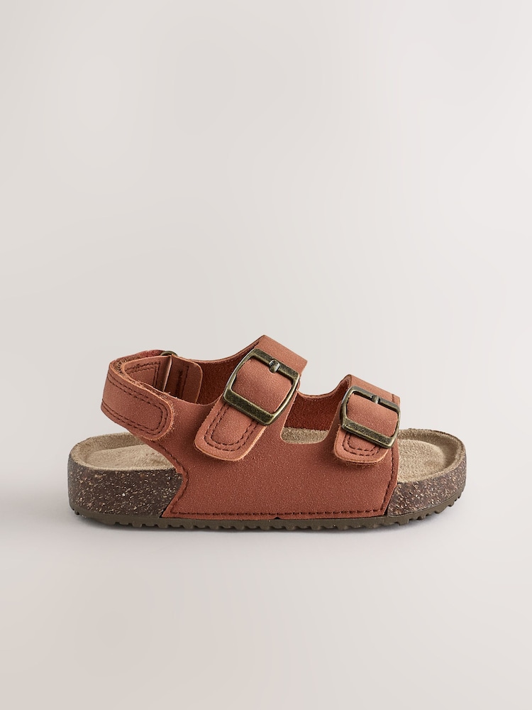 Tan/ বাদামী - ডাবল বাকল কুশনযুক্ত ফুটবেড Sandals - 5এর মধ্যে 2 ছবি