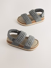 Gri - Woven Suede Touch Fastening Sandals - Imaginea 1 din 5