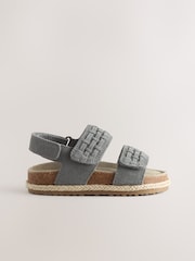 Gri - Woven Suede Touch Fastening Sandals - Imaginea 2 din 5