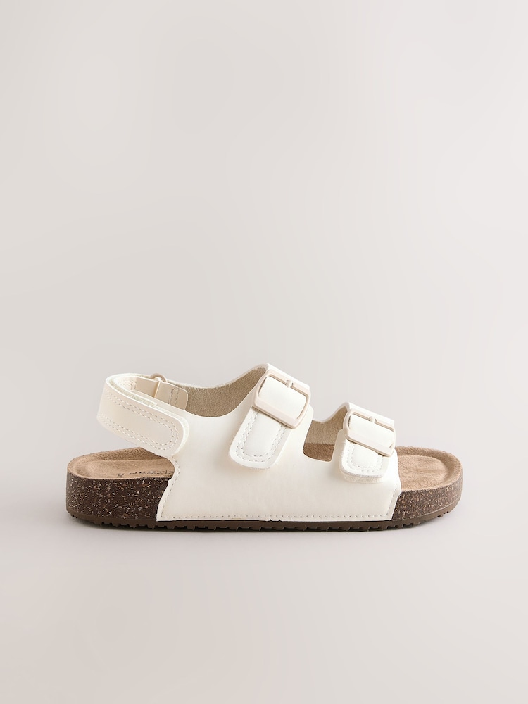 White Standard Fit (F) Double Buckle Cushioned Footbed Sandals - Image 2 of 5