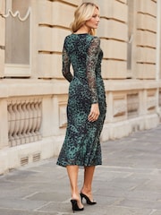 Sosandar Green Leopard Print Ruched Dress - Image 3 of 5