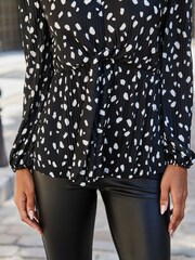 Sosandar Black Geometric Spot Tie Front Plisse Top - Image 5 of 5