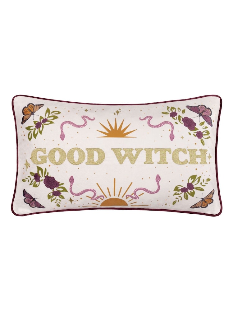 Furn Angel White Good Witch Embroidered Velvet Cushion - Image 1 of 4 Furn Angel White Good Witch Embroidered Velvet Cushion - Image 1 of 4