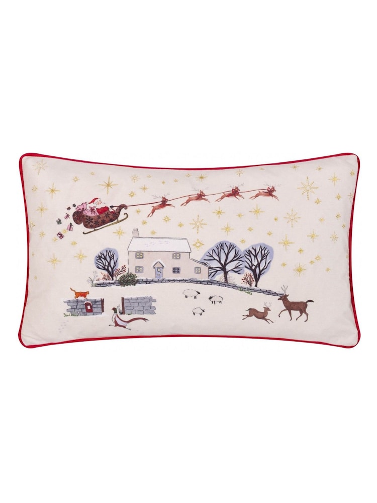 Furn Cream Burgundy Cotswold Christmas Piped Velvet Cushion - Image 1 of 4 Furn Cream Burgundy Cotswold Christmas Piped Velvet Cushion - Image 1 of 4