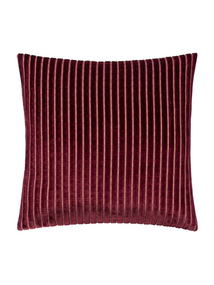 Paoletti Burgundy Savoy Stripe Velvet Cushion - Image 1 of 4 Paoletti Burgundy Savoy Stripe Velvet Cushion - Image 1 of 4