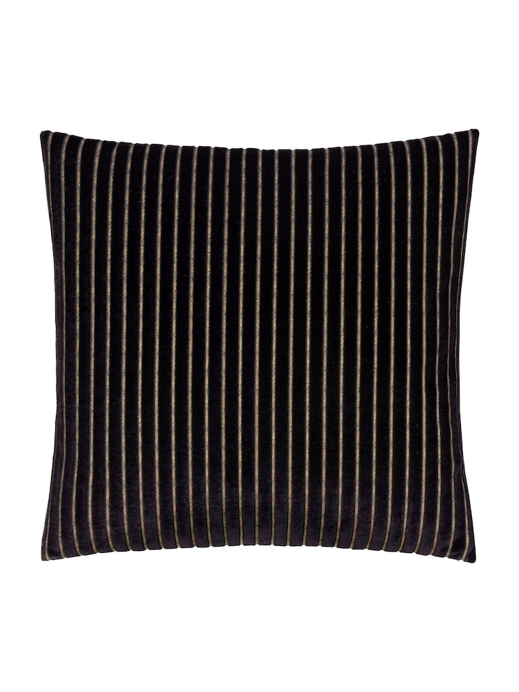 Paoletti Black Savoy Stripe Velvet Cushion - Image 1 of 4 Paoletti Black Savoy Stripe Velvet Cushion - Image 1 of 4