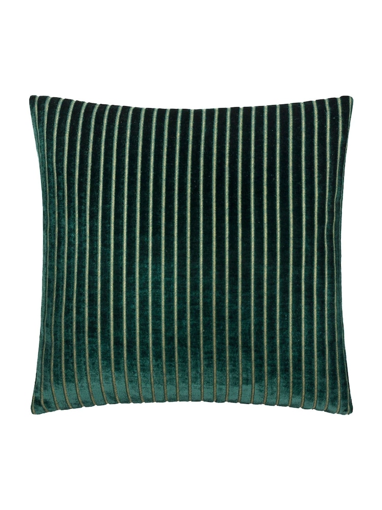 Paoletti Emerald Savoy Stripe Velvet Cushion - Image 1 of 4 Paoletti Emerald Savoy Stripe Velvet Cushion - Image 1 of 4