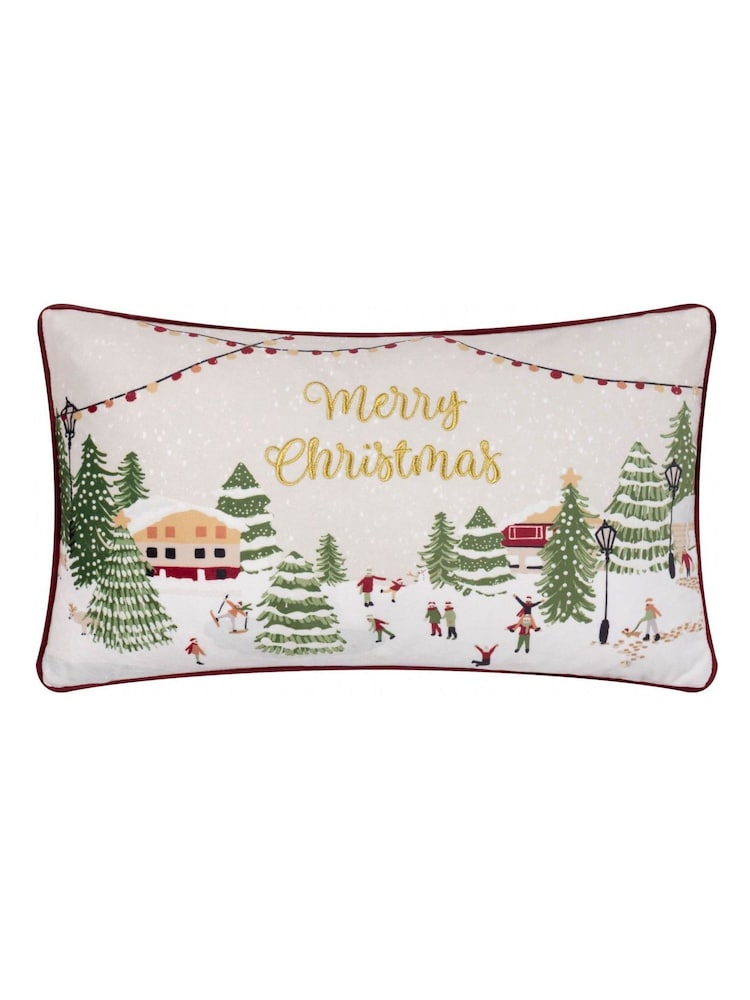 Furn Snow Berry Joy To All Embroidered Velvet Cushion - Image 1 of 4