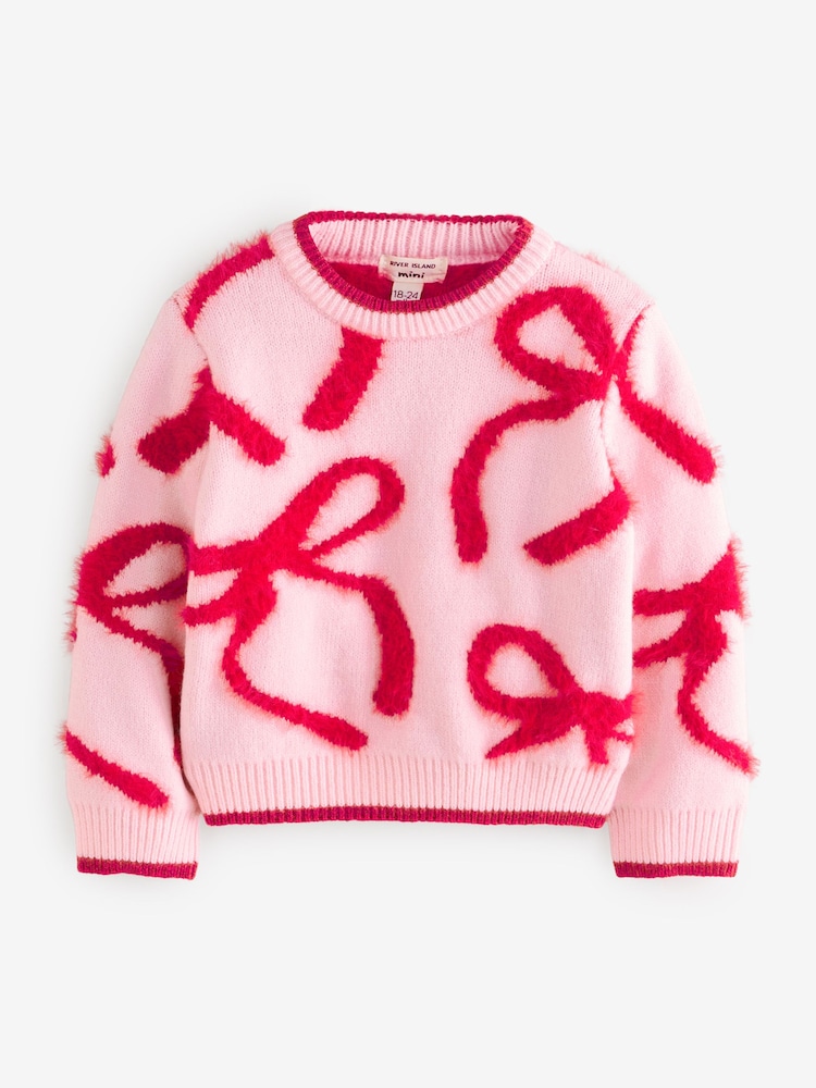 River Island Pink Fluffy Bow Jumper - Image 1 of 1