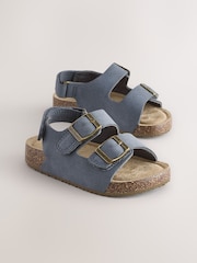 Navy Wide Fit (G) Double Buckle Cushioned Footbed Sandals - Image 1 of 4