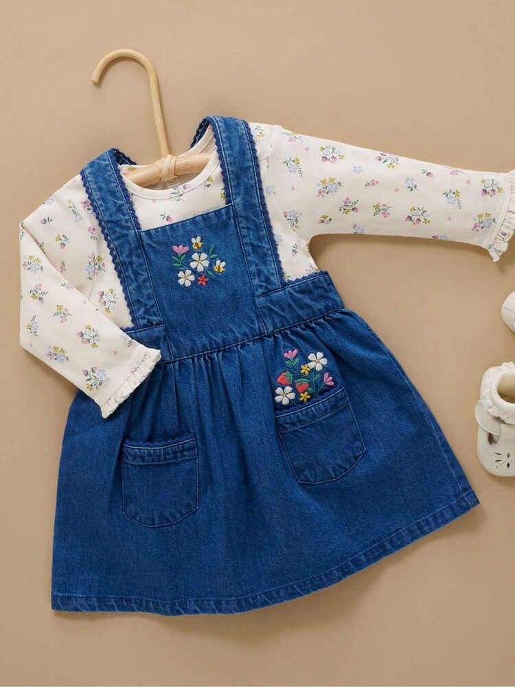 Purebaby Blue Embroidered Pinnie - Image 1 of 5 Purebaby Blue Embroidered Pinnie - Image 1 of 5