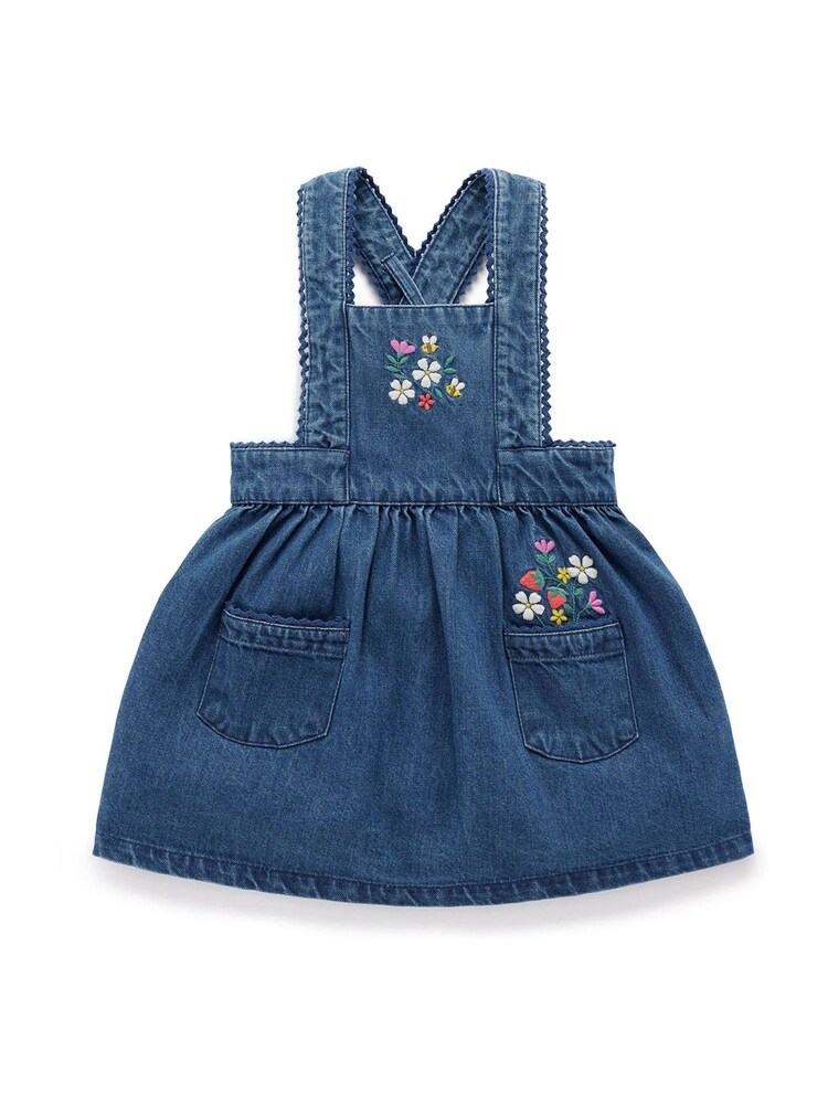 Purebaby Blue Embroidered Pinnie - Image 2 of 5 Purebaby Blue Embroidered Pinnie - Image 2 of 5