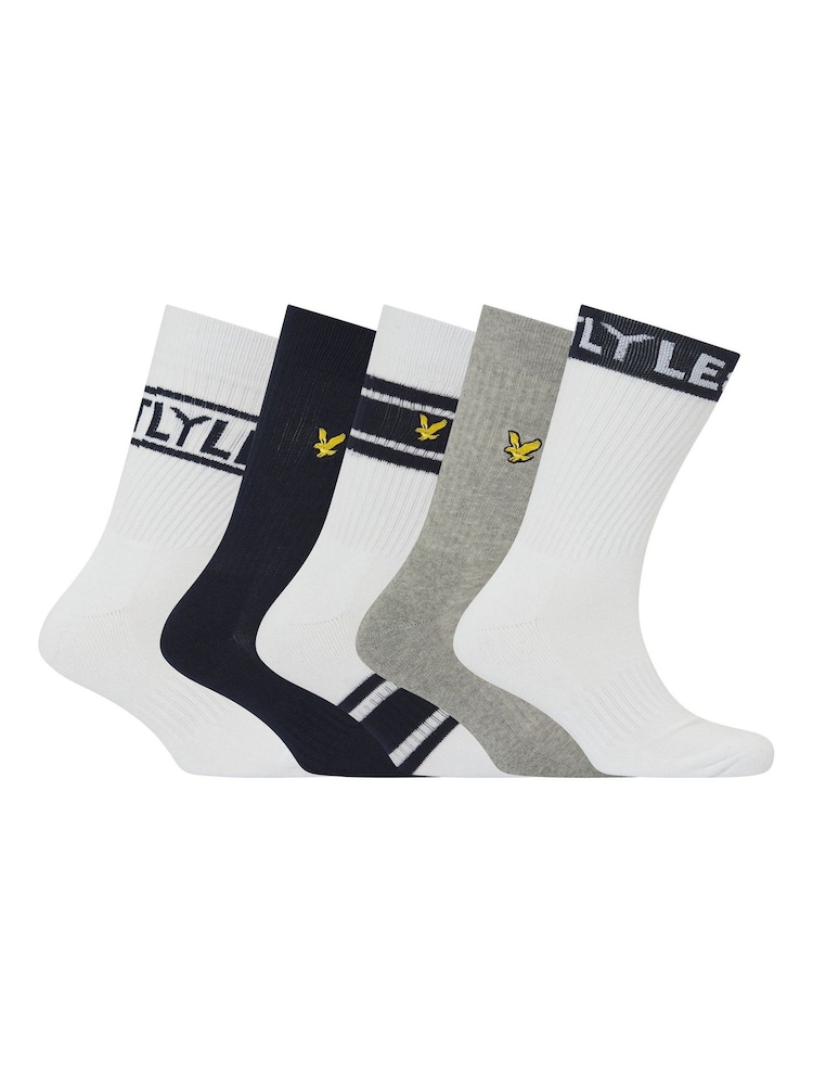 Lyle & Scott White Montrose Sports 5 Pack Socks - Image 1 of 6