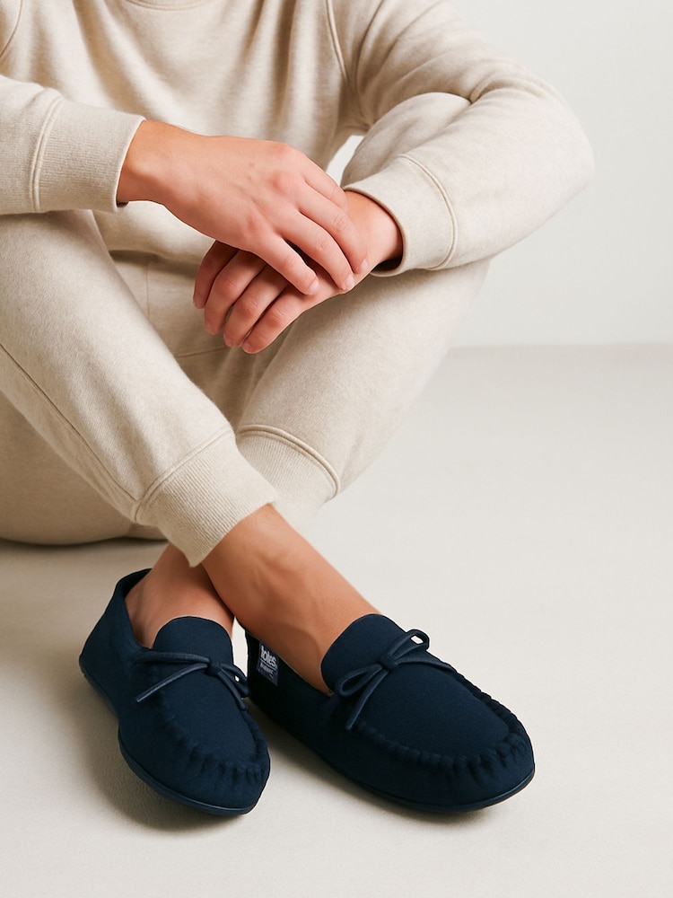 Totes Blue Isotoner Mens Herringbone Lined Moccasin - Image 1 of 5