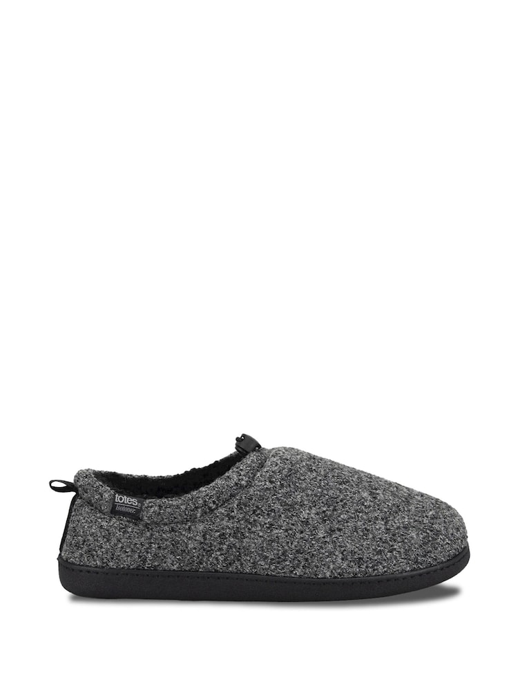 Totes Grey Isotoner Mens Felt Full Back Slippers With Pull Toggle - Image 2 of 5