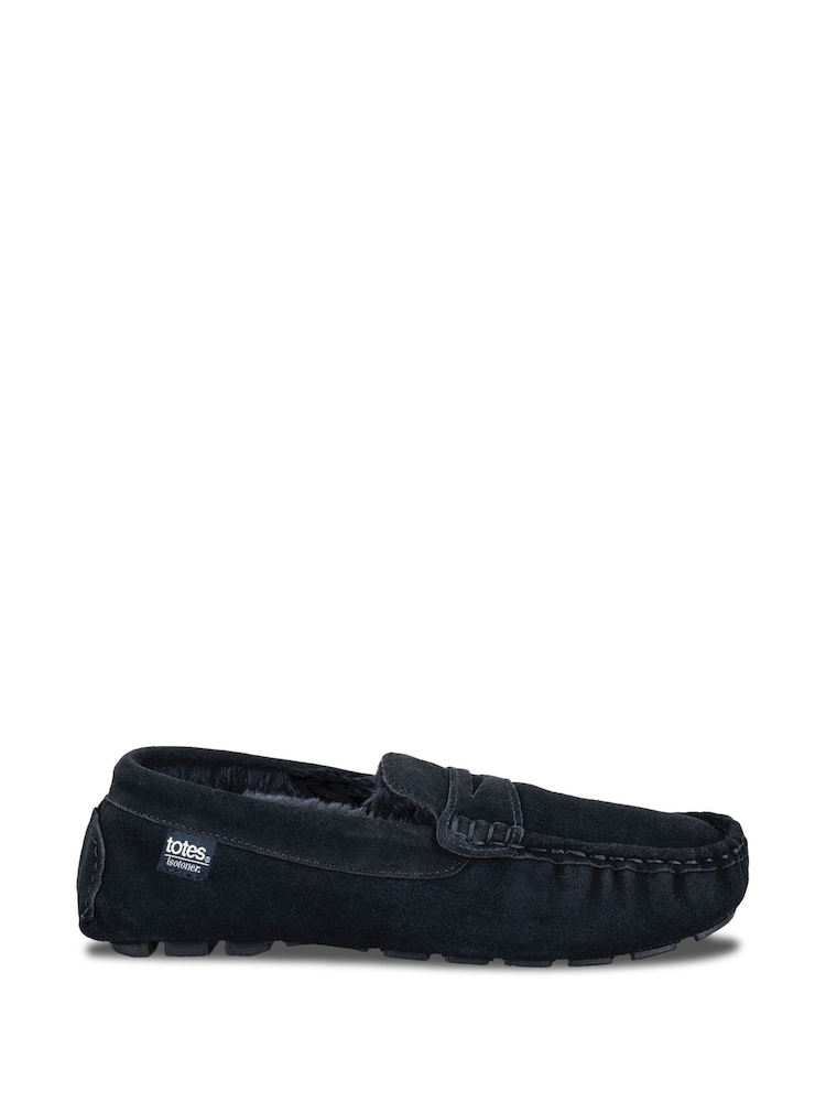 Totes Blue Isotoner Mens Suede Moccasin With Water Repellency - Image 2 of 5