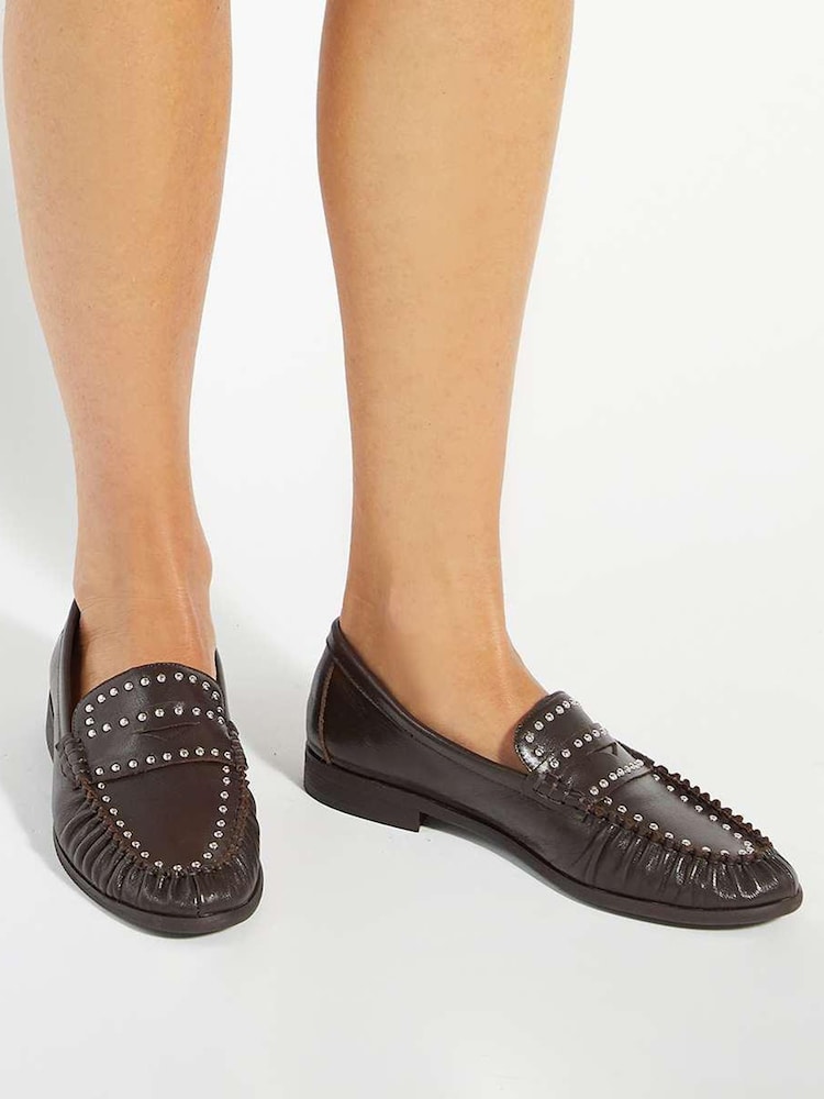 Dune London Brown Gazillion Studded Loafers - Image 1 of 6 Dune London Brown Gazillion Studded Loafers - Image 1 of 6
