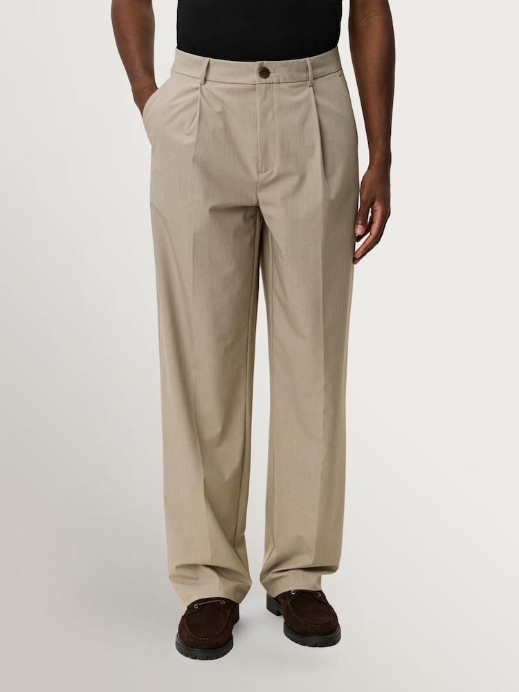 Les Deux Natural Reece Pleated Mini Check Trousers - Image 1 of 5