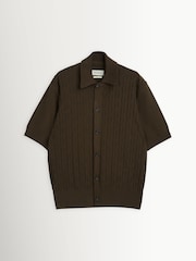 Oliver Spencer Brown Short Sleeve Rossell Textured Kitted Shirt - Image 1 of 4