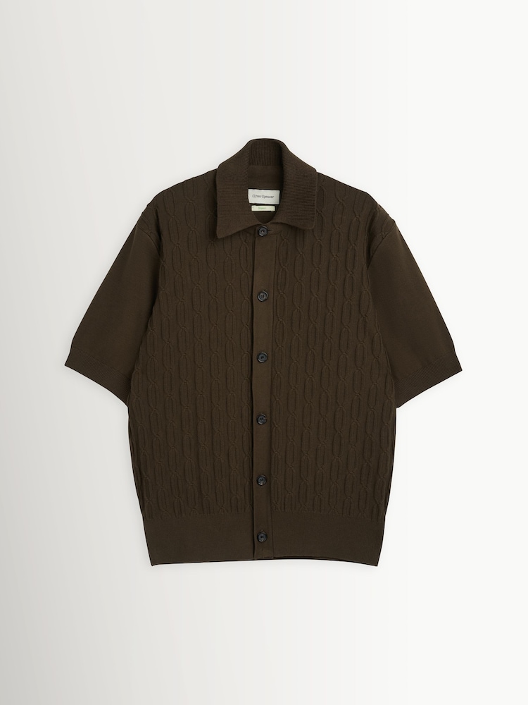 Oliver Spencer Brown Short Sleeve Rossell Textured Kitted Shirt - Image 1 of 4