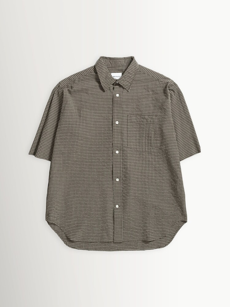 Norse Projects Brown Vestervig Striped Short Sleeve Safari Shirt - Image 1 of 1