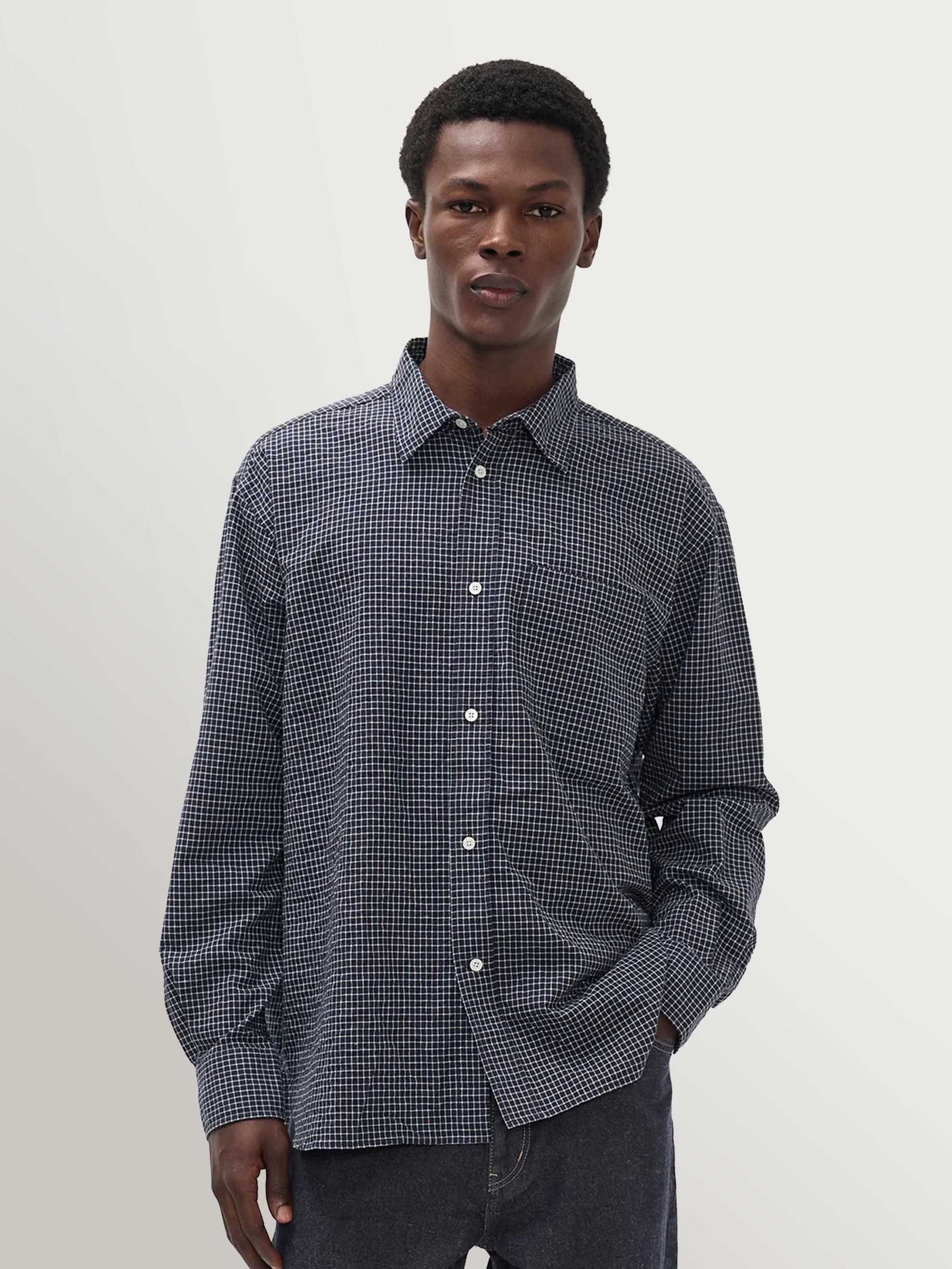 Buy Norse Projects Dark Navy Espevik Check Oversized Shirt from