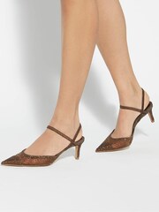 Dune London Brown Wide Fit Charismatic Pointed Lurex Slingback Shoes - Image 1 of 5
