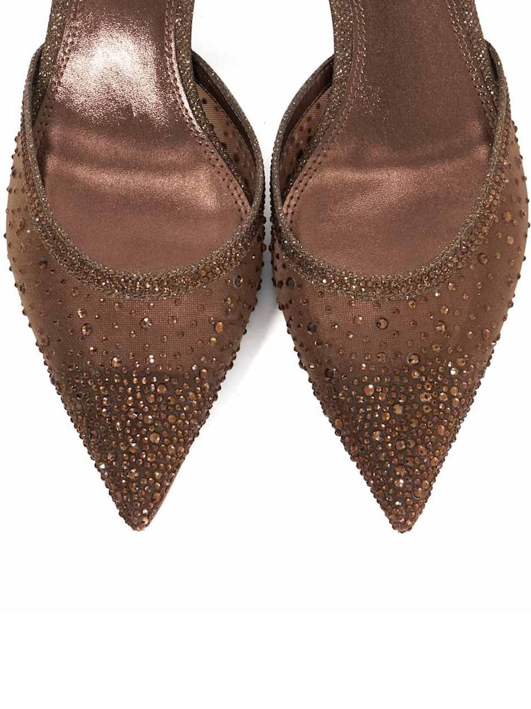 Dune London Brown Wide Fit Charismatic Pointed Lurex Slingback Shoes - Image 5 of 5