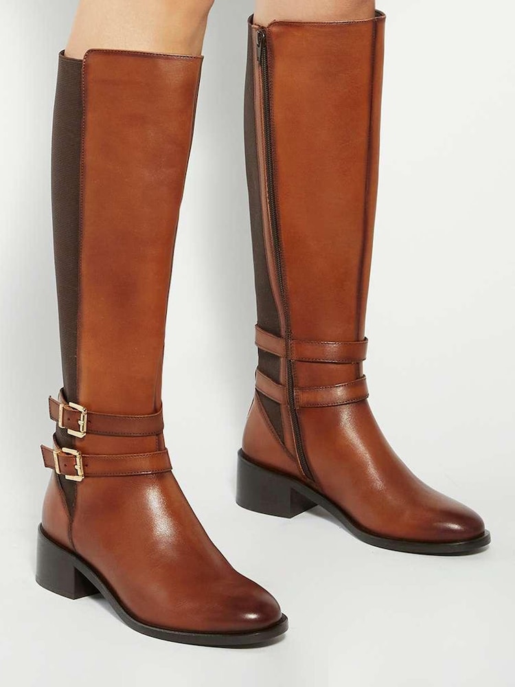 Dune London Brown Tatter Double Buckle High Boots - Image 1 of 6