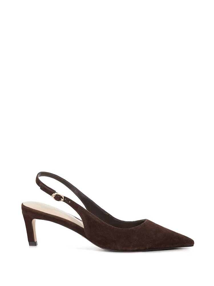 Dune London Brown Celinna Set Back Kitten Sling Back Heel Shoes - Image 1 of 5 Dune London Brown Celinna Set Back Kitten Sling Back Heel Shoes - Image 1 of 5