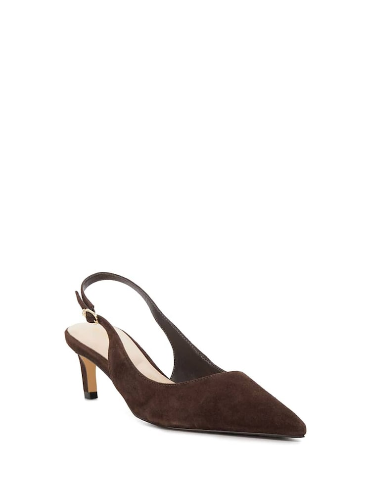 Dune London Brown Celinna Set Back Kitten Sling Back Heel Shoes - Image 2 of 5 Dune London Brown Celinna Set Back Kitten Sling Back Heel Shoes - Image 2 of 5