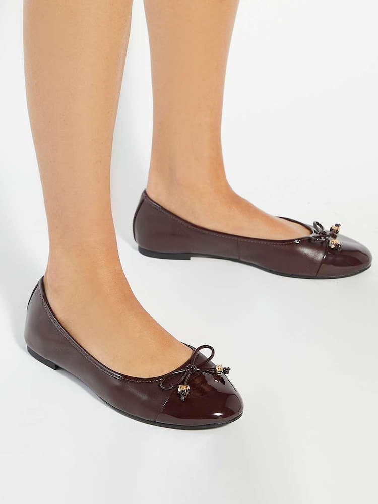 Dune London Red Wide Fit Hallo Charm Trim Ballet Flat Shoes - Image 1 of 6 Dune London Red Wide Fit Hallo Charm Trim Ballet Flat Shoes - Image 1 of 6