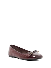 Dune London Red Wide Fit Hallo Charm Trim Ballet Flat Shoes - Image 3 of 6