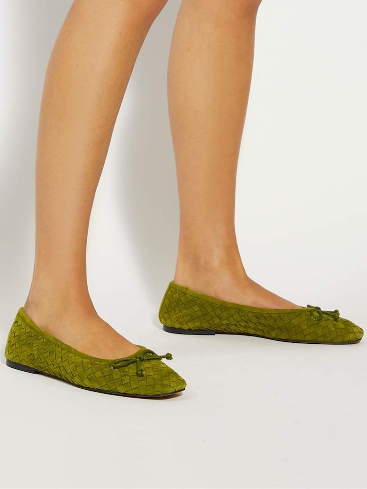 Dune London Green Heat Woven Ballerina Flat Shoes - Image 1 of 6 Dune London Green Heat Woven Ballerina Flat Shoes - Image 1 of 6