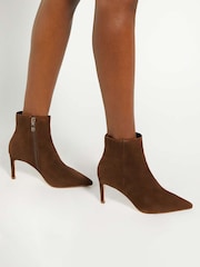 Dune London Brown Wide Fit Obsessively Mid Set Back Point Heel Boots - Image 1 of 6