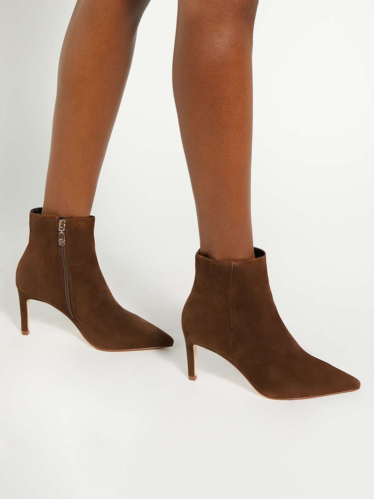 Dune London Brown Wide Fit Obsessively Mid Set Back Point Heel Boots - Image 1 of 6